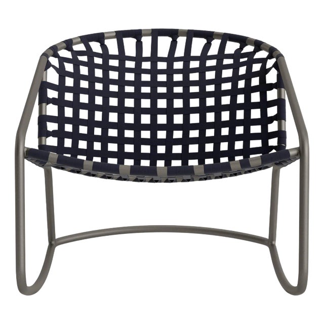 Brown Jordan Kantan Aluminum Suncloth Motion Lounge Chair, Mica frame with Marine fabric For Sale