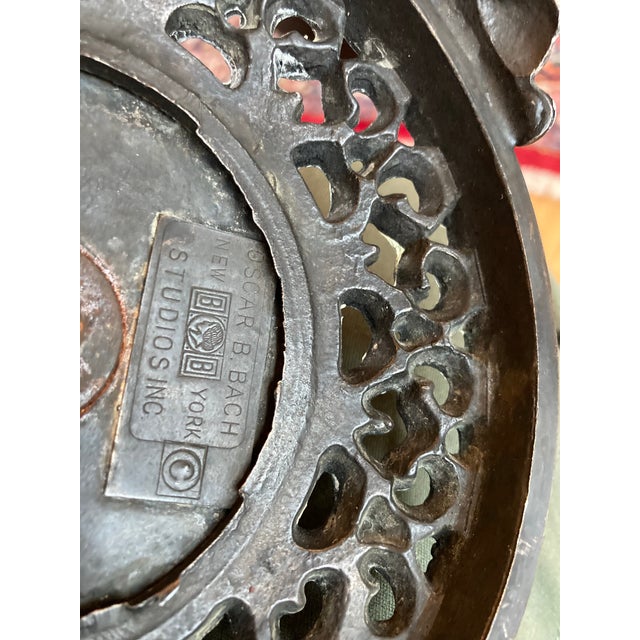 Art Deco signed Oscar Bach bronze and silver patinated tazza or compote. Large footed compote with the base showing 2 sets...