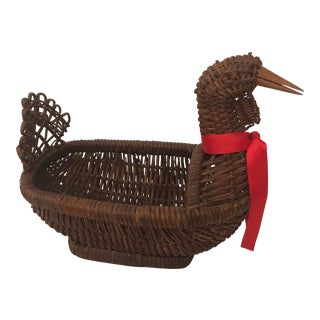 Vintage Wicker Duck Form Basket For Sale