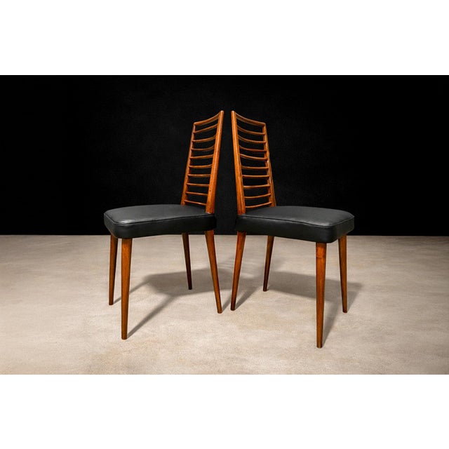 Mid-Century Modern Set of 2 Chairs in Hardwood & Leather, Joaquim Tenreiro, 1950s - Lot 337A For Sale - Image 3 of 8