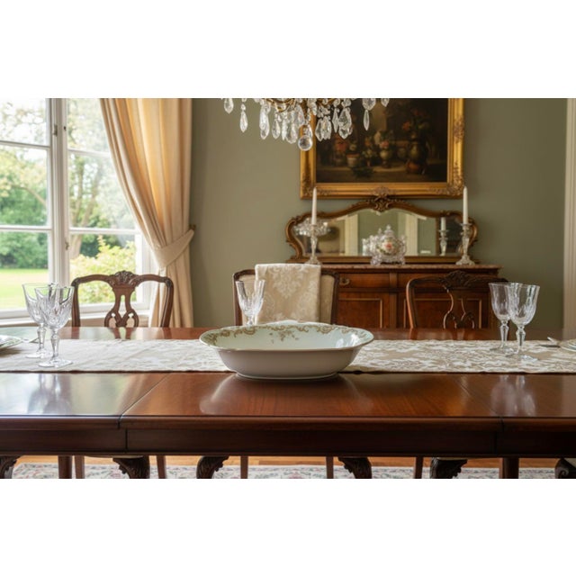 Antique Elite Works Limoges 10" Oval Serving Bowl - Gilded Scrolls & Celadon Dot Border For Sale - Image 15 of 15