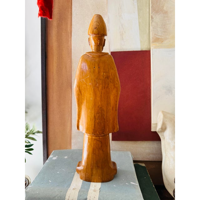 Vintage Hand Carved Wooden Scholar Figure Asian Decorative Sculpture Mid Century For Sale - Image 12 of 12