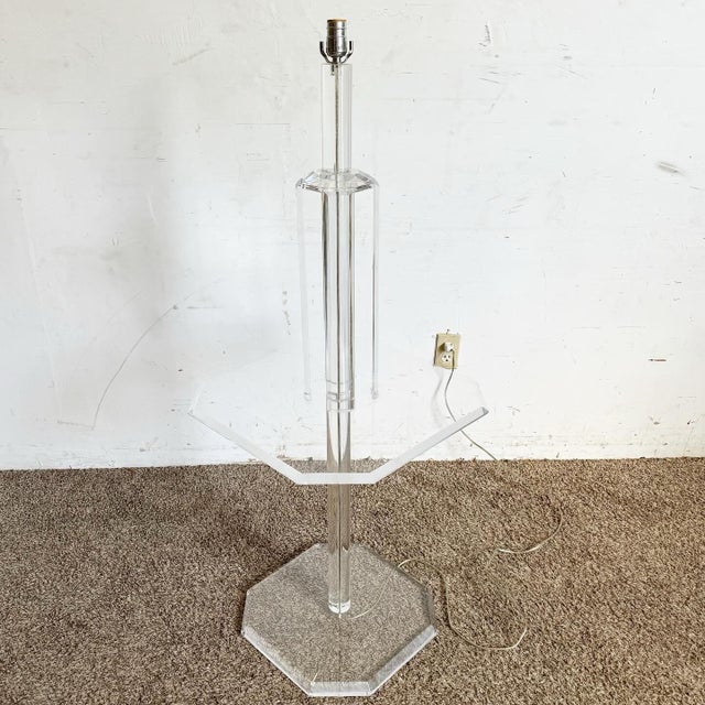 Plastic Mid Century Modern Octagonal Lucite Side Table/Floor Lamp For Sale - Image 7 of 8