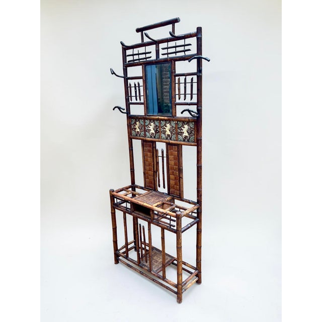 Rustic Victorian Bamboo Coat Stand with Mirror and Umbrella Stand, 1890s For Sale - Image 3 of 11