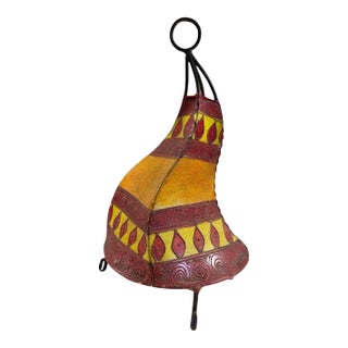 Moroccan Leather Henna Hide Light Fixture Shade Display Tabletop Decor 13" H For Sale