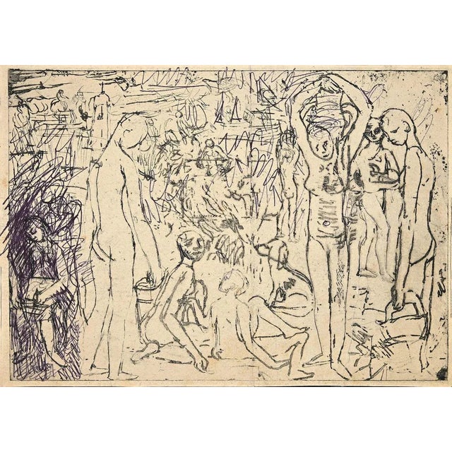 Study of Figures is a black etching realized by an artist of the mid-20th Century. In good conditions on a yellowed paper,...