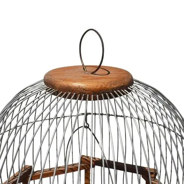Early 20th Century Rustic Antique French Wood and Metal Pagoda Domed Birdcage, 1900s For Sale - Image 5 of 8