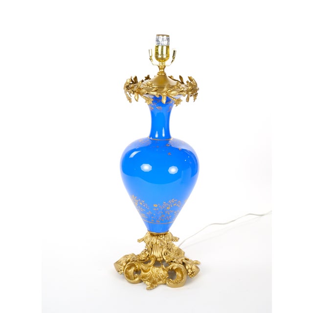 Antique French Painted Glass Table Lamps Gilt Bronze Mounts - Pair For Sale - Image 11 of 12