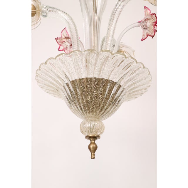 Rose Vintage Murano Style Crystal J Arms Chandelier With Gold & Rose Inflections For Sale - Image 8 of 14