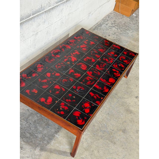 Rectangular Black and Red Ceramic Tile Top Coffee Table Rosewood Mid-Century Modern 1970s For Sale - Image 9 of 10