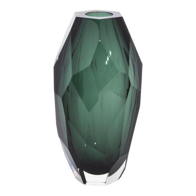 Hand-Blown Murano Modern Tall Faceted Vase in Eucalyptus Green Medium For Sale