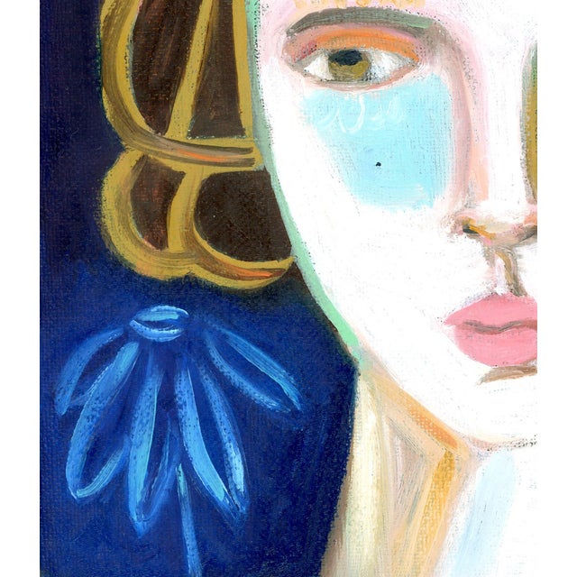 Girl With Blue Flower, Contemporary Abstract Portrait Oil Painting, Signed For Sale - Image 6 of 6