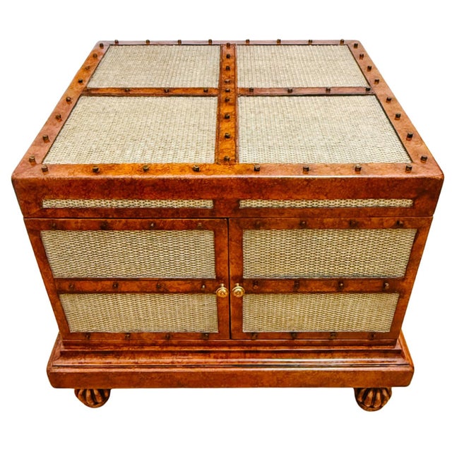 1980s Maitland-Smith British Colonial Style Woven Rattan & Leather Coffee Table Chest For Sale - Image 5 of 14