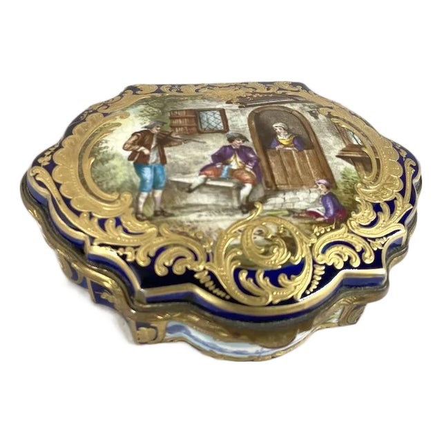 19thC French Sevres Royal Blue Gold Porcelain Box For Sale