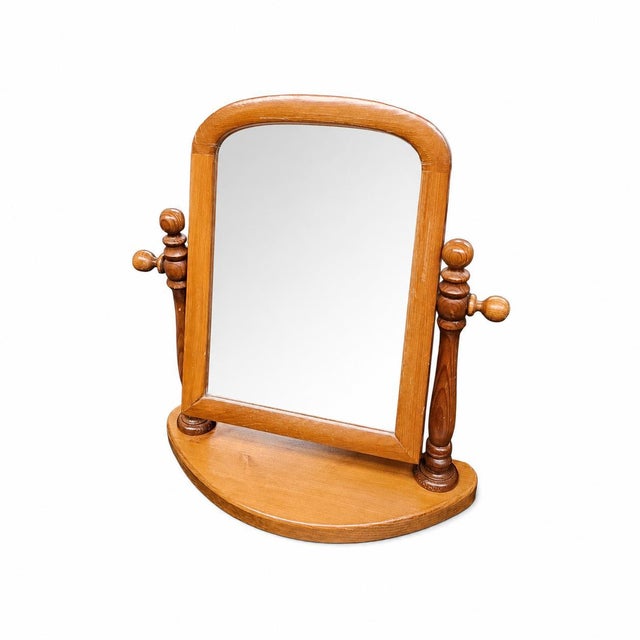 French Wooden / pine swivel mirror / 1970s Overall height 48 Overall width 42Overall Depth 20 cm
