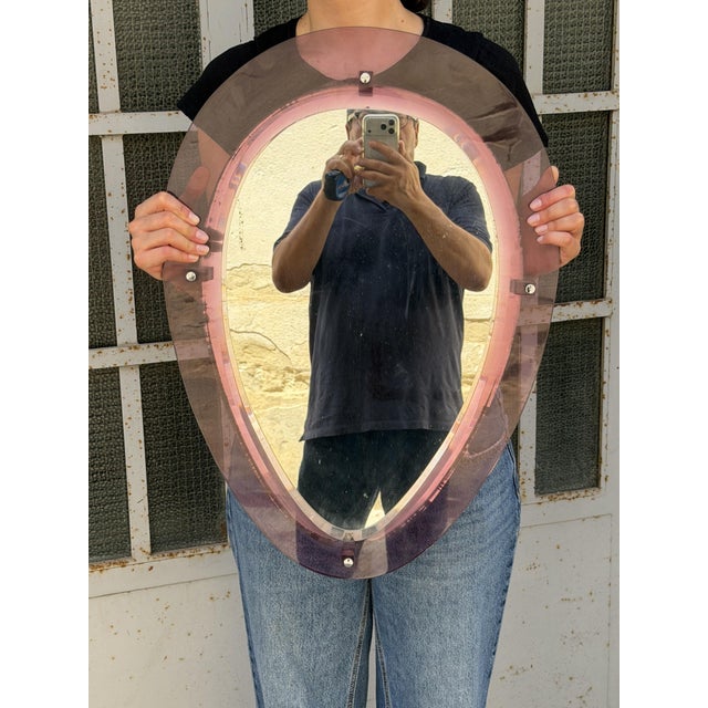 Wall Mirror with Purple Acrylic Glass Frame in the style of Cristal Arte, Italy, 1960s For Sale - Image 11 of 13