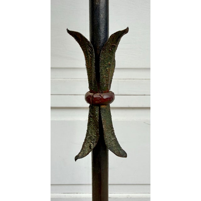 Metal Antique Hand-Painted Floral Tôle Shield Fireplace Screen on Wrought Iron Stand For Sale - Image 7 of 12