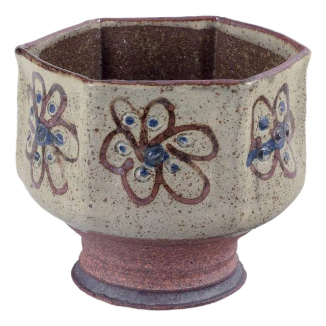 Hexagonal Ceramic Vase in Raku Technique from Birgit Krog, 1970s For Sale