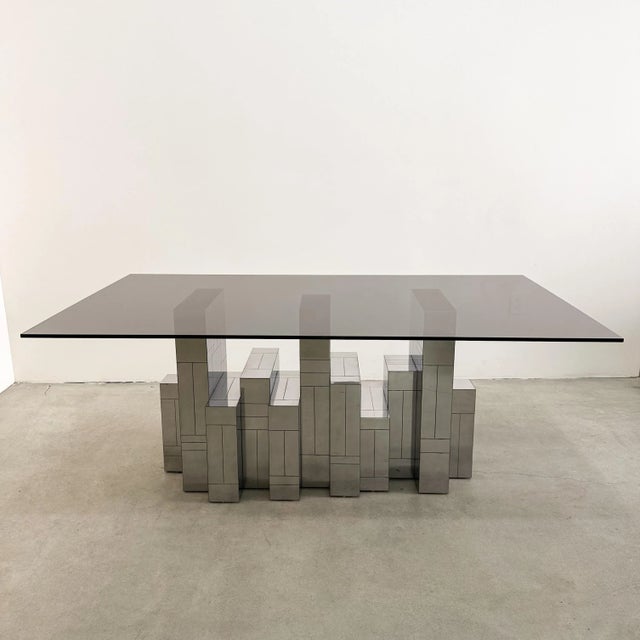 Mid-Century Modern Vintage MCM Paul Evans Cityscape Dining Table – Gunmetal Base, Smoke Glass Top, 1970s For Sale - Image 3 of 12