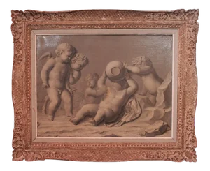 18th Century Framed French Grisaille Painting on Canvas