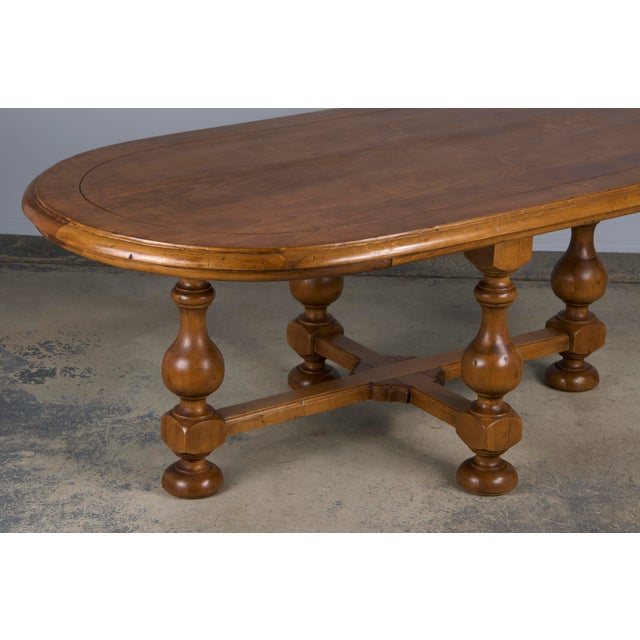 Country French Provincial Oval Farmhouse Maple Trestle Dining Table For Sale In New York - Image 6 of 12