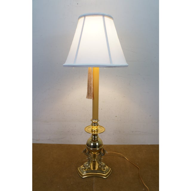 Vintage French Empire Brass Delphin Dolphin Koi Fish Orb Candlestick Table Lamp 32" For Sale - Image 13 of 14