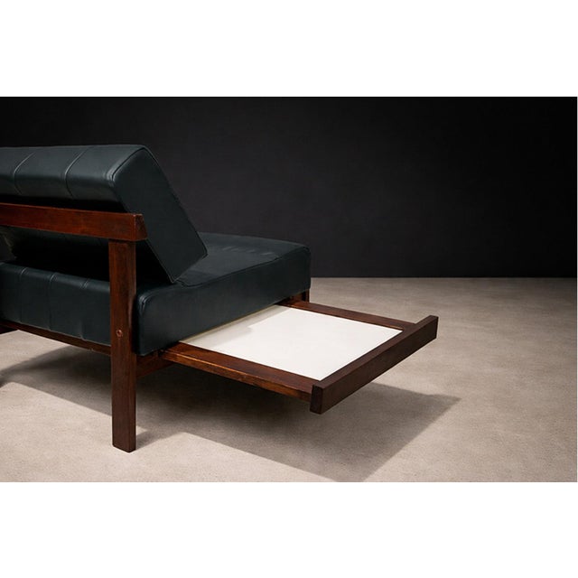 Wood Loveseat With Extendable Side Tables in Hardwood & Leather, Gelli, 1960s For Sale - Image 7 of 8
