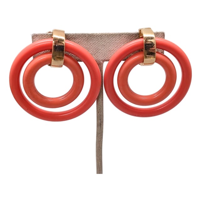 Vintage 1950s Signed Napier Goldtone 2 Pink Hoop Clip Earrings-2 Pieces For Sale