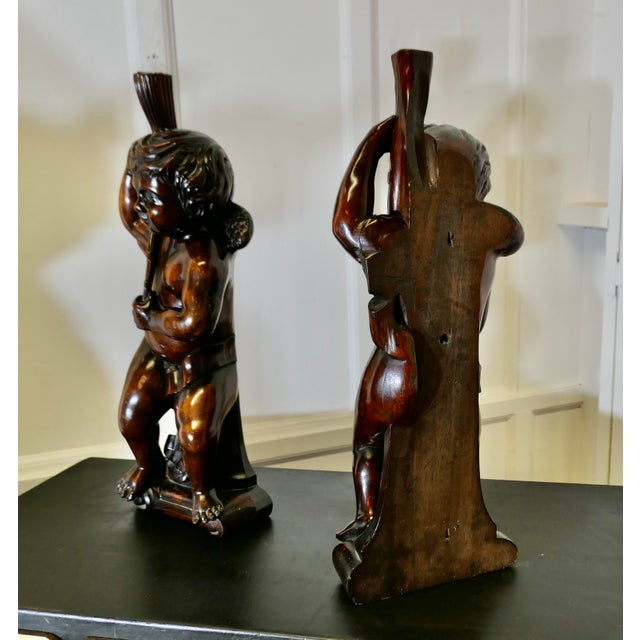 18th Century Carved Walnut Putti, Set of 2 For Sale - Image 11 of 16