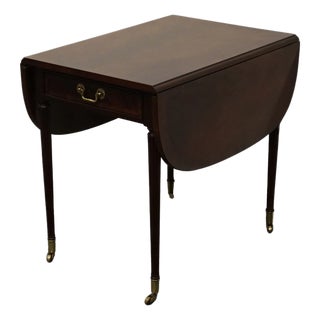 Bernhardt Furniture Centennial Collection Banded Flame Mahogany Traditional Style 42" Drop Leaf Accent End Table For Sale