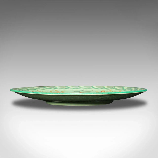 Green Vintage 1940s English Ceramic Decorative Fruit Dish Hanging Charger Plate For Sale - Image 8 of 11