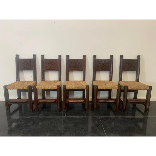 Brutalist Dining Chairs in Sculpted Oak, 1950s, Set of 5 For Sale - Image 12 of 12