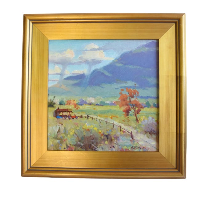 Silvio Silvestri, Listed Artist Beautiful Mountain Landscape Oil Painting W/ Antiqued Gold Wood Frame For Sale - Image 9 of 10