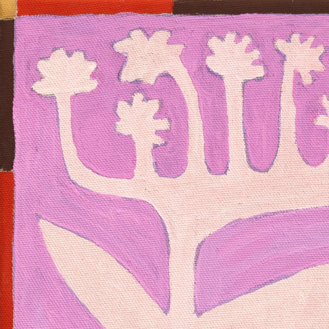 Peculiar Bloom - Pink Abstract Folk Art Floral Mixed Media Painting on Raw Canvas by Meredith Walker For Sale - Image 4 of 9