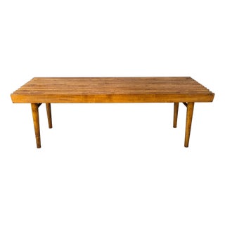 Solid Walnut Slat Bench or Coffee Table, Mid Century George Nelson Style For Sale