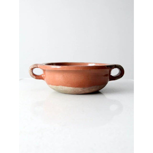 Farmhouse Antique Pottery Bowl With Handles For Sale - Image 3 of 11