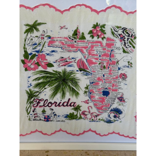 Vintage Coastal Florida Handkerchief White Framed Wall Textile Art For Sale - Image 9 of 12