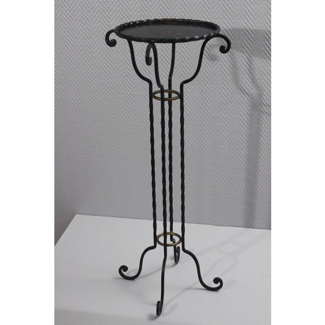 French early 20th century wrought iron column gueridon table, usually used to display a plant, vase or sculpture. Very...