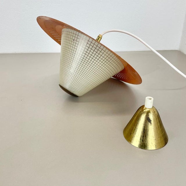 Mid-Century Minimalist Brass and Metal Hanging Light in the style of Stilnovo, Italy, 1950s For Sale - Image 6 of 16