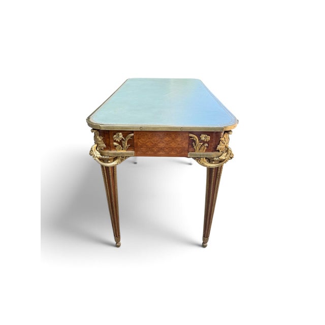 Late 19th Century French Louis XVI Marquetry & Gilt-Bronze Bureau Plat Attributed Maison Beurdeley For Sale - Image 5 of 8