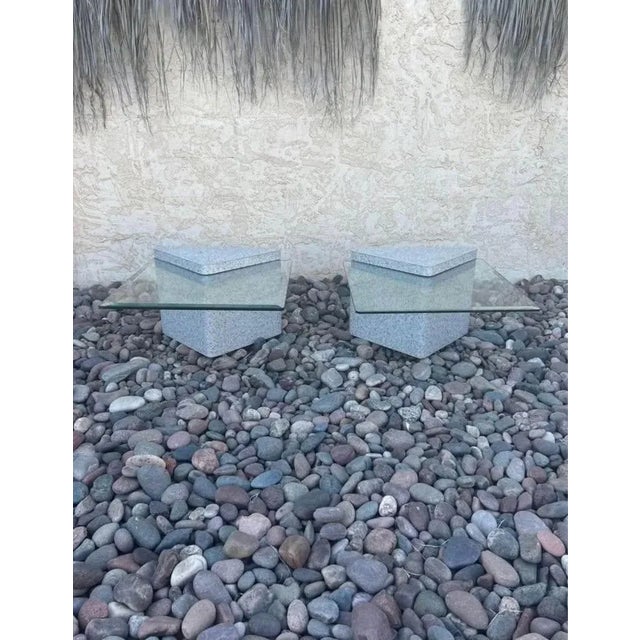 Gray Granite Laminate Pedestals in triangular shape to make a center table and two side tables. Or place the two smaller...