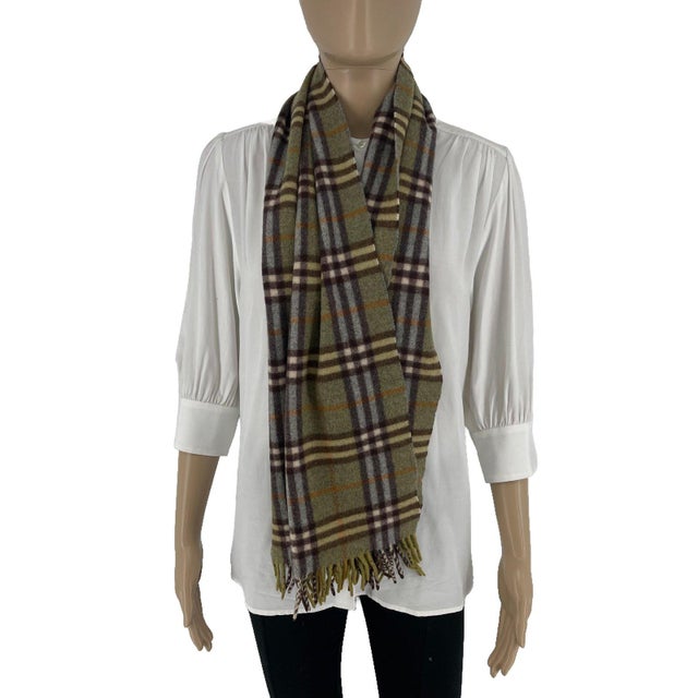 Burberry Green Plaid 100% Wool Scarf