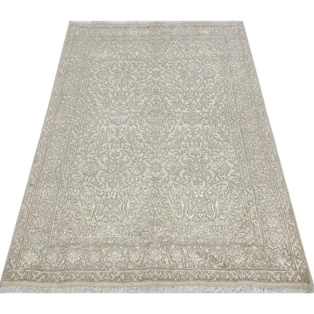 White 2010s Handwoven Persian Tabriz Style Area Rug 4’1″ X 6’3″ For Sale - Image 8 of 10