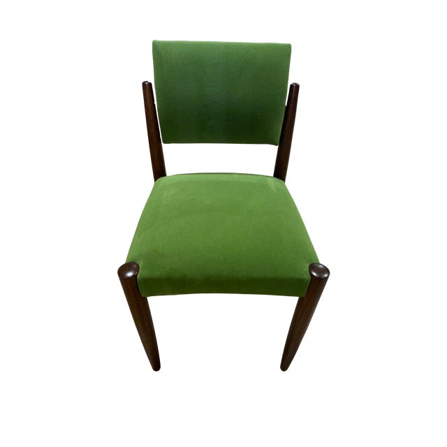 1960s Set of 6 Italian Mid-Century Modern Dining Chairs in Walnut and Green Upholstery, C. 1960s For Sale - Image 5 of 8