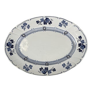 Oval Serving Platter Jane Model in Blue by Terre De Fer Kg from Lunéville, 1890 For Sale
