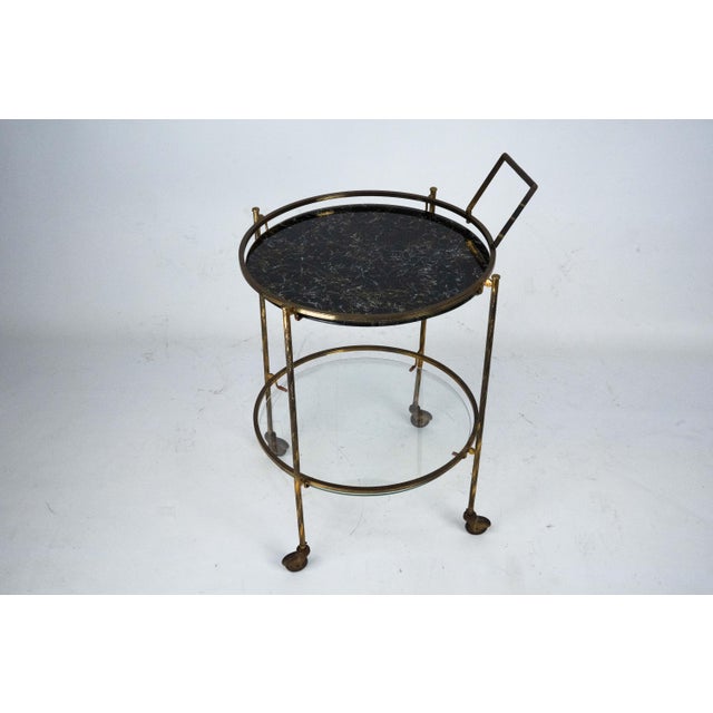 Mid-Century Round Brass and Marble-Effect Glass Bar Cart, Italy, 1950s For Sale - Image 15 of 15
