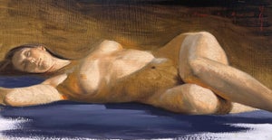 Ecstasy by Diego Glazer | Oil Painting of a reclining nude figure on a dark background