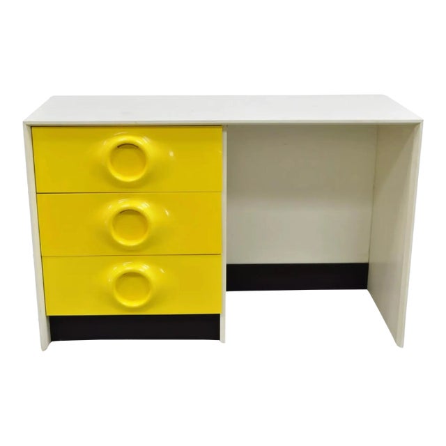 1970s Vintage Broyhill Premier Yellow Molded Plastic Space Age Joe Colombo Style Desk For Sale