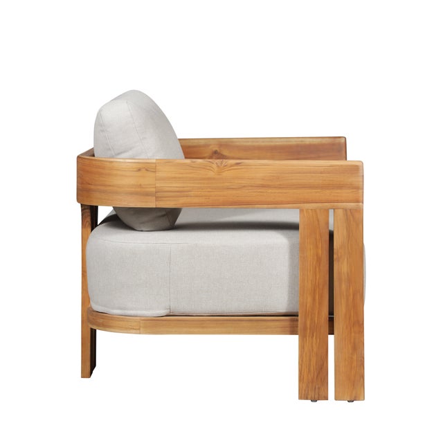 2020s Paradiso Outdoor Solid Teak Wood Chair - Grey Fabric For Sale - Image 5 of 9
