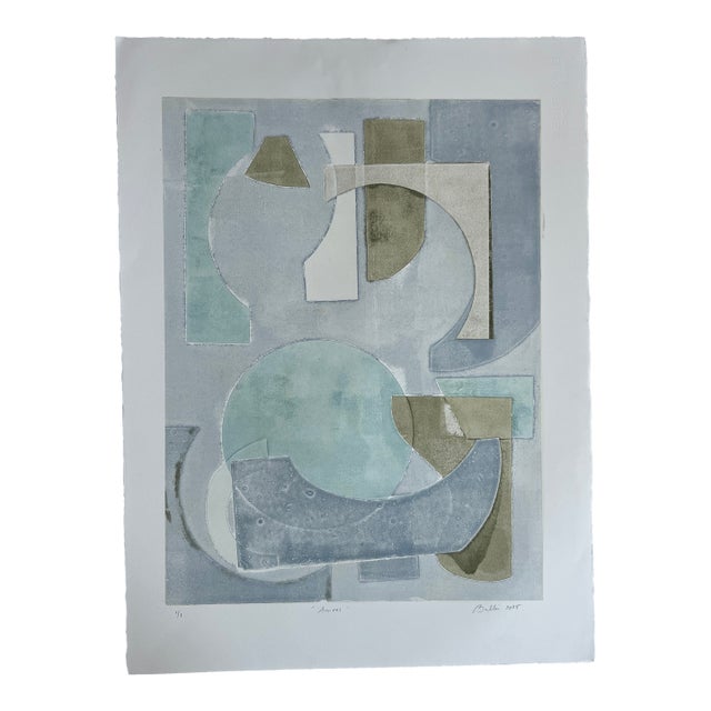 Original Geometric Monotype Artwork “Arrival”, Unframed For Sale